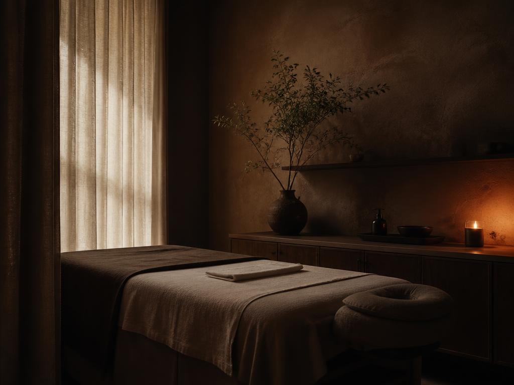 Sala de tratamiento tranquila con luz natural suave y ambiente relajante